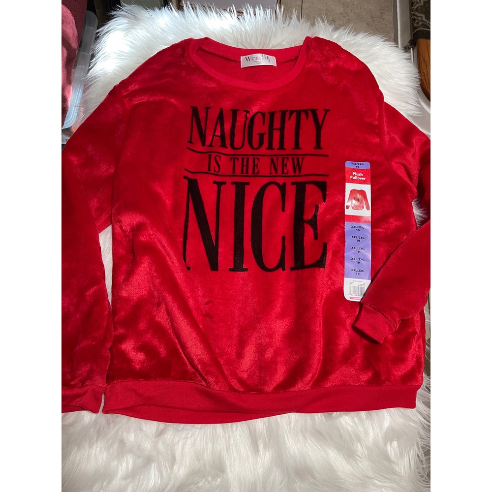 Wound Up Soft Plushy Red Velour Sweatshirt "Naughty is the New Nice" XXL (19)